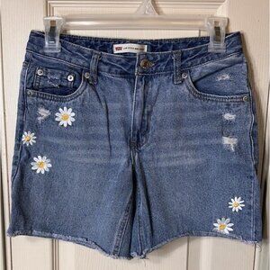 Levi’s Girls 16 Reg Low Pitch Midi Daisy Embroidered Shorts W/ Adjustable Waist